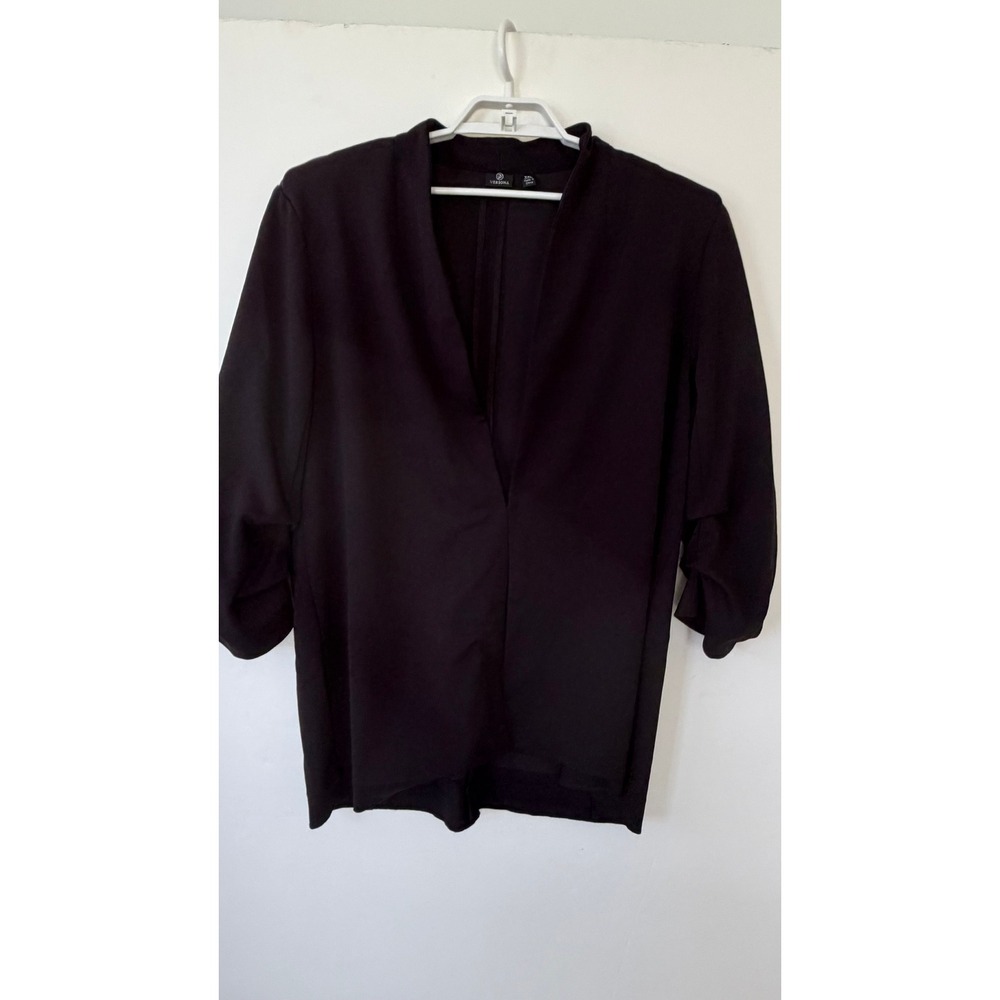 Versona Black Open Front Ruched 3/4 Sleeve Blazer XXL Collarless Business Casual